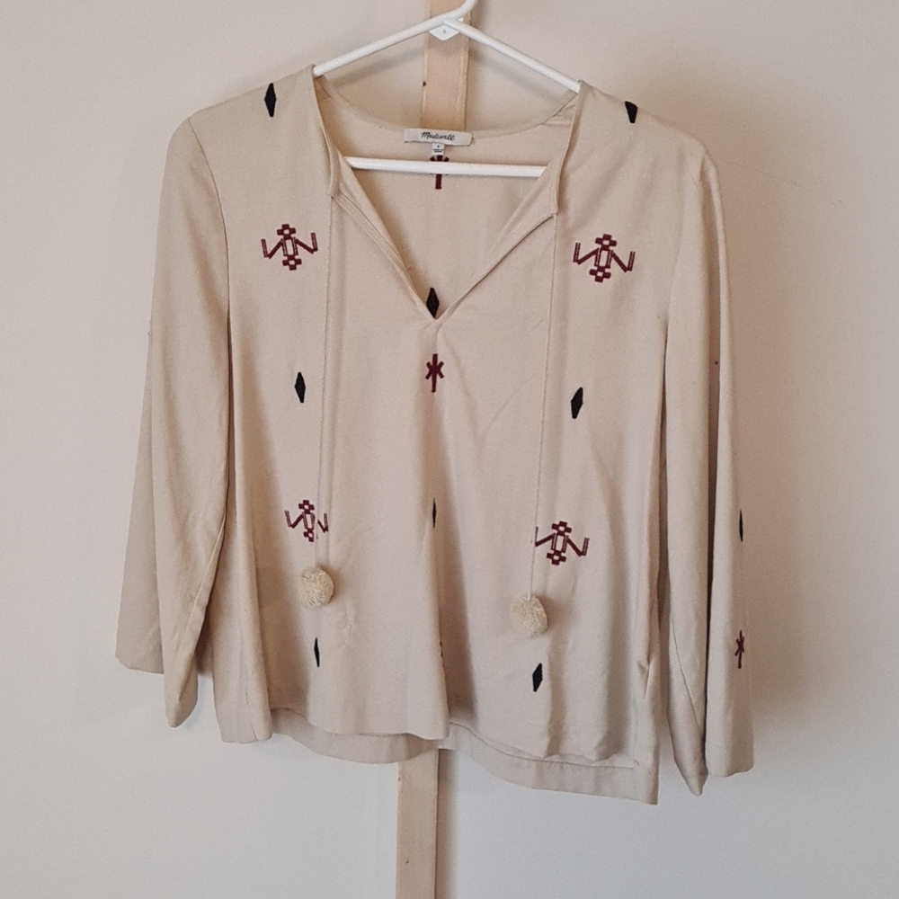 Madewell Silk top S Scandinavian pattern pom poms